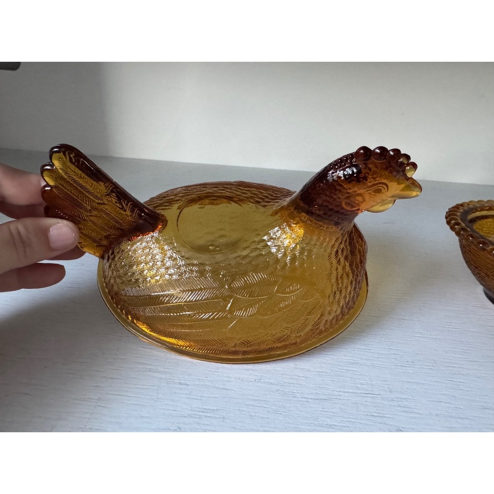 Vintage Indiana Glass Amber Hen On Nest Covered Dish Candy Bowl 7" - Picture 6 of 7